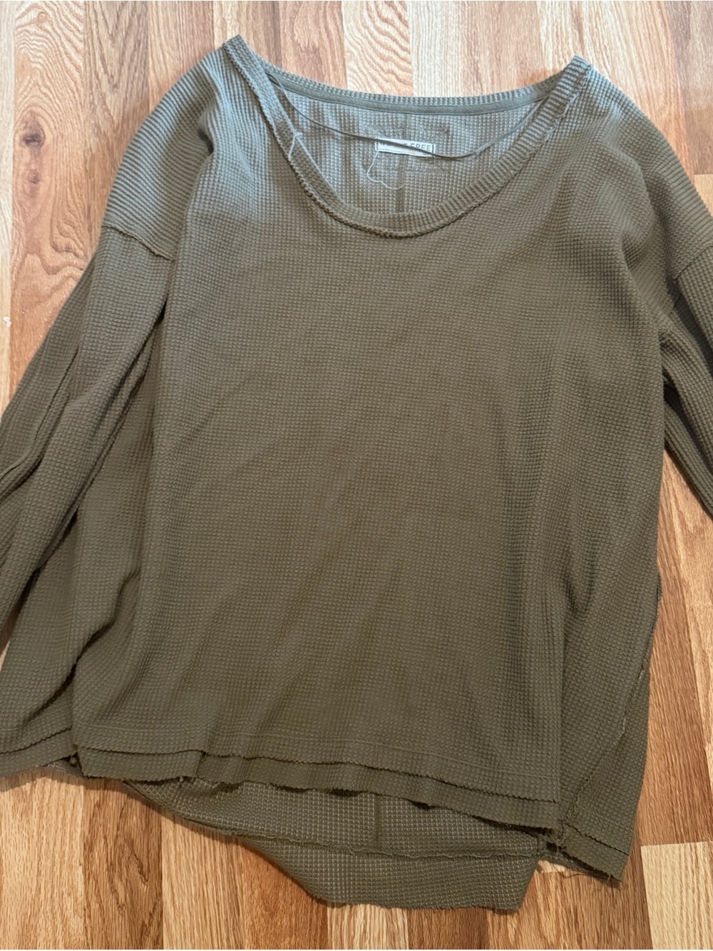 We The Free Olive Green Waffle Knit Scoop Neck Sweater